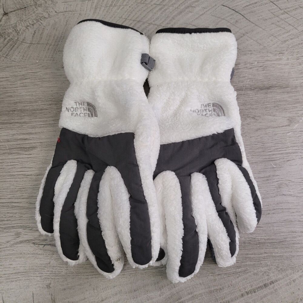 The North Face Denali Winter Thermal Fleece Gloves Womens Medium White Gray